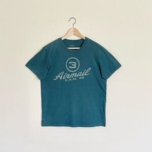 Vintage Fossil #3 Airmail Font Graphic Dark Teal T Shirt Men’s size Large